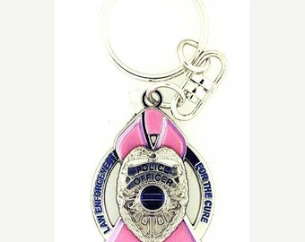 15% OFF SALE Law Enforcement For the Cure Pink Ribbon Shield Keychain SKU: Kc139
