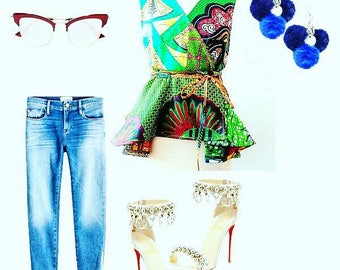 African print peplum top Ankara top African clothing African Fashion African Top African Fabric African Blouse Ankara Blouse Ankara Fashion