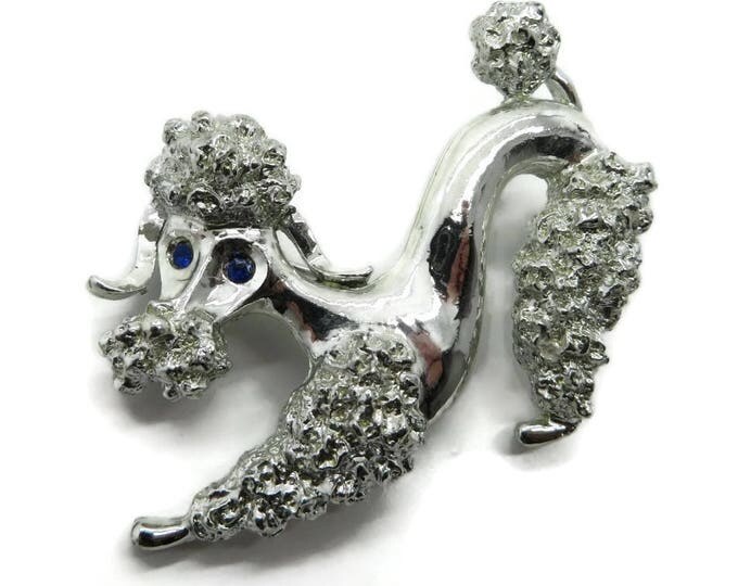 Gerry's French Poodle Brooch, Vintage Silver Tone Poodle Pin, Blue Rhinestone Eyes Signed Gerry's Pin, Gift for Her
