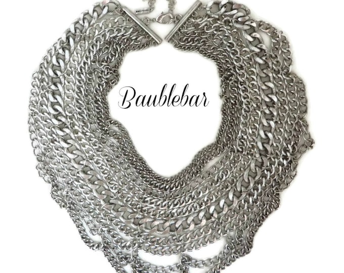 Vintage Bib Necklace - Chunky Chain Link Necklace, Signed Baublebar Silver Tone Statement Necklace, Holiday Gift