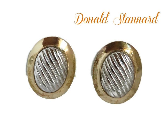 Donald Stannard Earrings | Vintage Two Tone Ridged Oval Clip-on Earrings