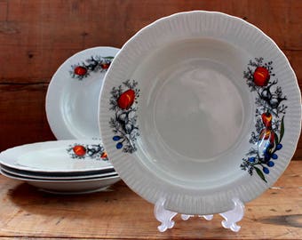 Vintage plates, soup bowls, GDR, East Germany,Ilmenau, 5 pieces