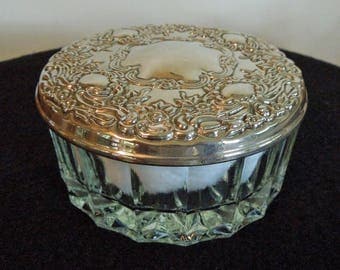 Vintage Glass and Silver Plated Powder Box