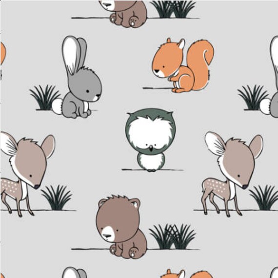 Nursery Fabric Woodland Animals Cotton Fabric by the Yard