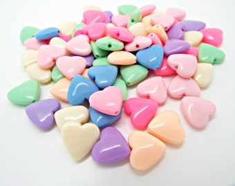 50 Heart Beads, Mixed Color Beads, Resin Beads, 13mm Multi Color Beads, Valentine Love Hearts, Heart Jewelry, Jewelry Supplies, UK Seller