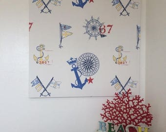 Final Sale Nautical Wall Hanging, Ships Ahoy Fabric Art, Perfect for a Childs Room, Nautical Decor, Designer Fabric, Anchor Design