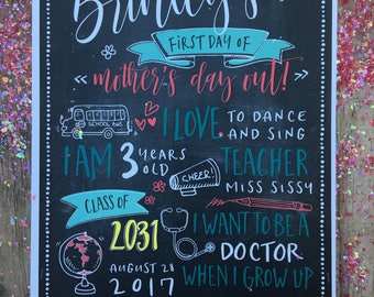 GIRLY First Day of School Chalkboard - 1st Day of School Sign - Mother's Day Out Sign - DIGITAL FILE