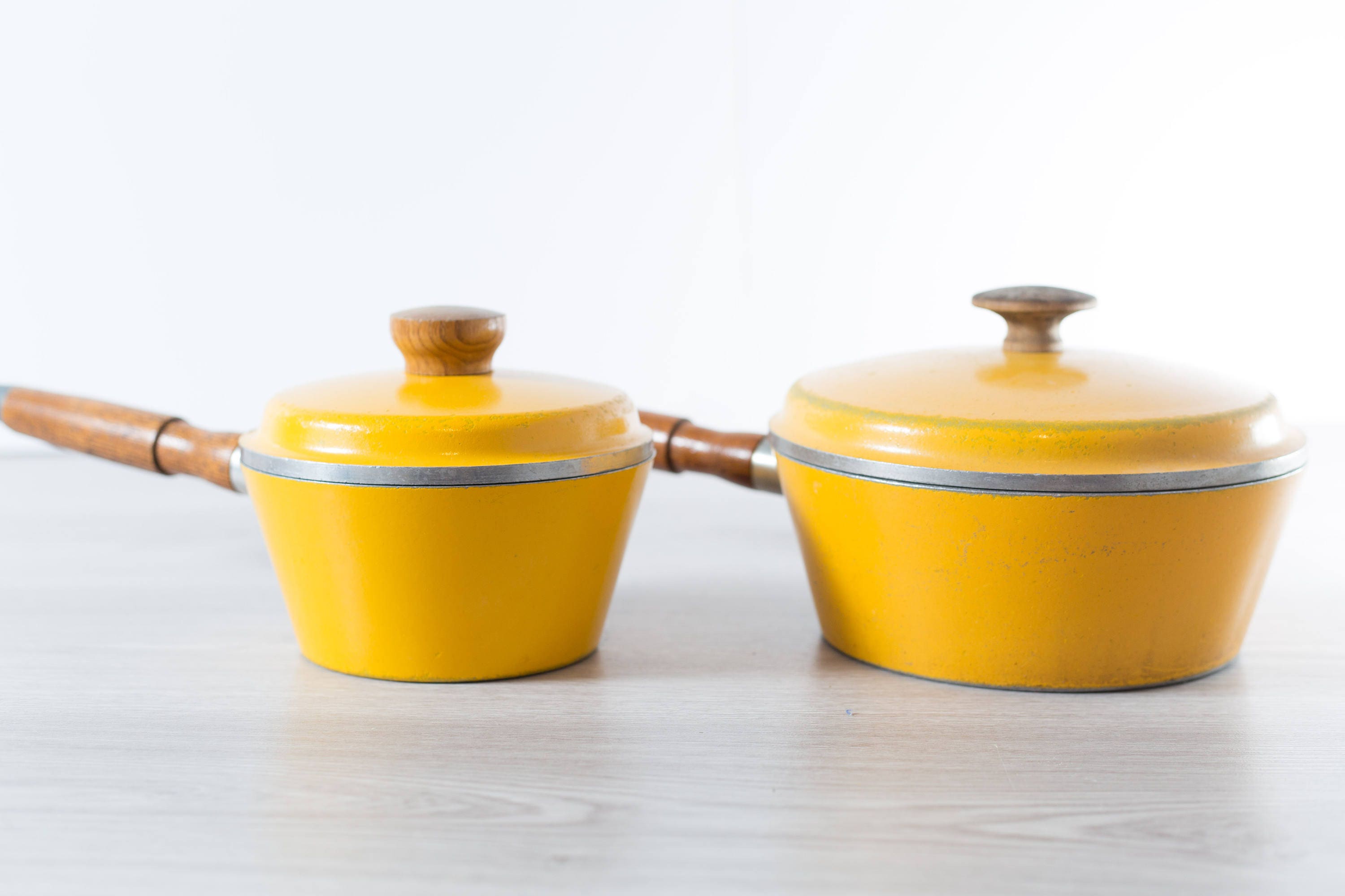 yellow-cooking-pots-vintage-westbend-superhealth-elite-heavy-lidded-pots-with-wood-handles