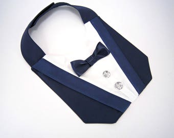 Dog Tuxedo Navy Deluxe Wedding Bandana by Sew It Themes