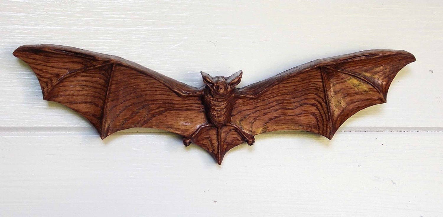 Bat Sculpture Wall Bats Halloween Decor Bats Wood Carving