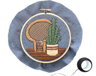 Out of Retirement! September Chair + Cactus Pattern Contemporary Embroidery PDF by Sarah K. Benning - #skbdiy Single Month Download