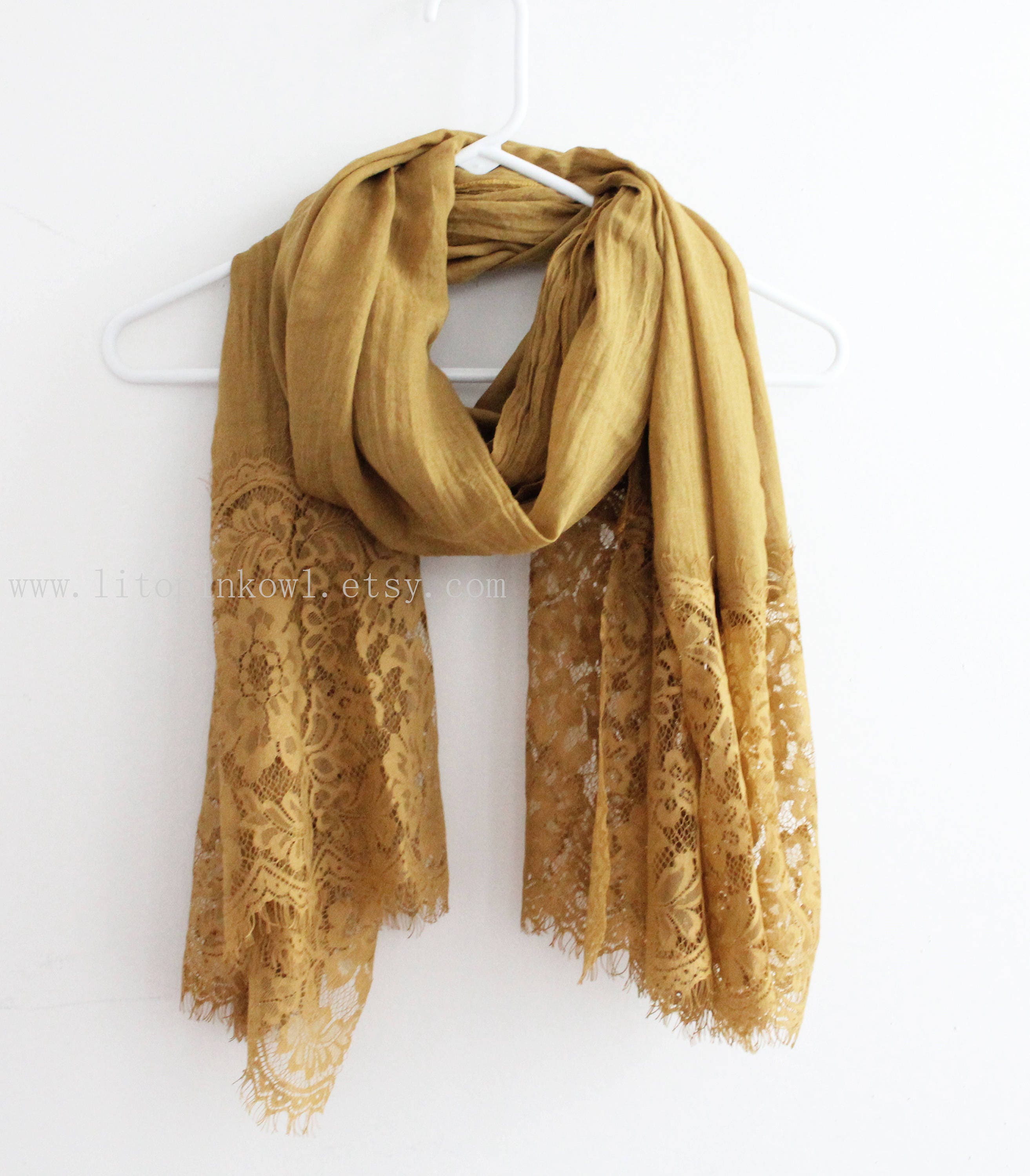 Mustard Yellow Lace Trim Scarf Wedding Lace Scarf Bridesmaid