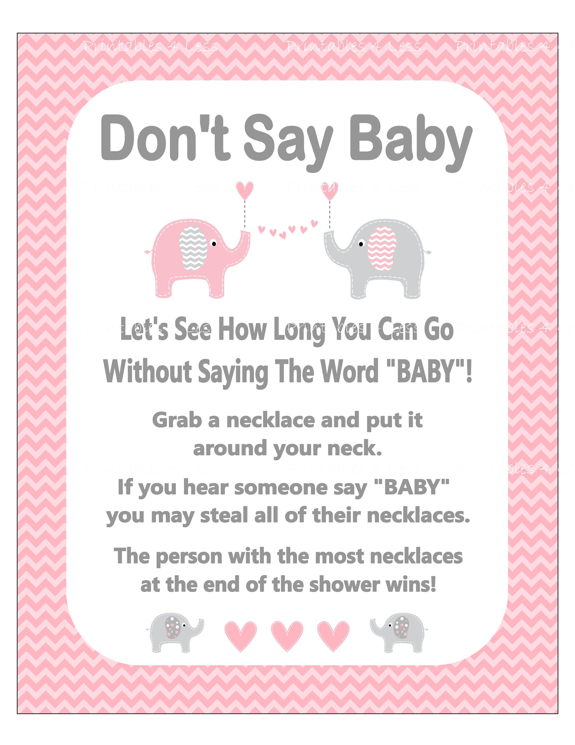 Pink Elephant Don't Say Baby Game Clothespin Game Pink
