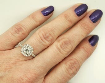 ON SALE!!! 1.35 ct Diamond Engagement Ring-White Gold Ring-Engagement Ring-promise ring-halo diamond engagement ring- Anniversary Gift