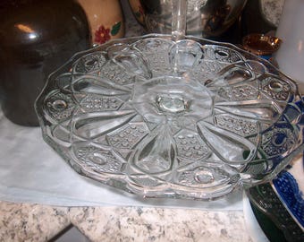 Vintage Pressed Glass Cake Plate Pedestal