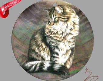 Hand painted Cat, Hand painted pendant,Hand painted Making gifts, Painting Cat, Shell painting Cat.