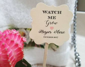 Personalized Favor Tags with stick 2x2", tags, Thank You tags, Favor tags, baby Shower, let love grow, watch me grow, (oneside only)