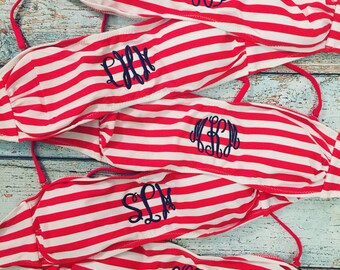 Monogram Bikini Top, Monogrammed Bandeau Top, July 4 Bikini, Personalized Swimsuit, Personalized Bandeau, Bikini Top, Striped Bandeau, Swim