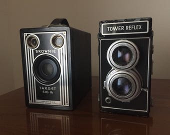 Lot Of two Vintage Cameras Tower Reflex And Kodak Brownie Target Six-16