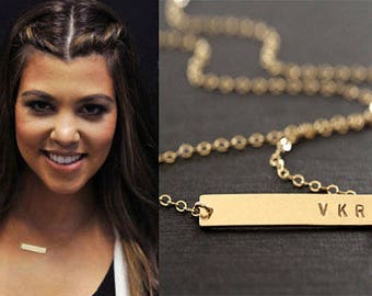 Gold Bar Necklace, Initial Bar, Nameplate bar, Name necklace, Valentines day, Horizontal bar pendant, Monnogramed bar, Gift for her