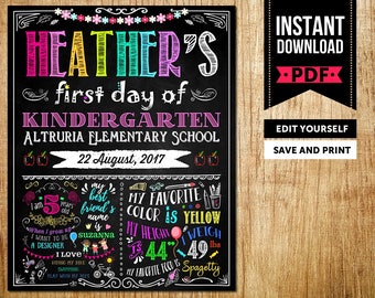 First Day of School Sign Instant Download, Kindergarten Sign Instant Download, Kindergarten Sign Chalkboard, Kindergarten Sign Printable