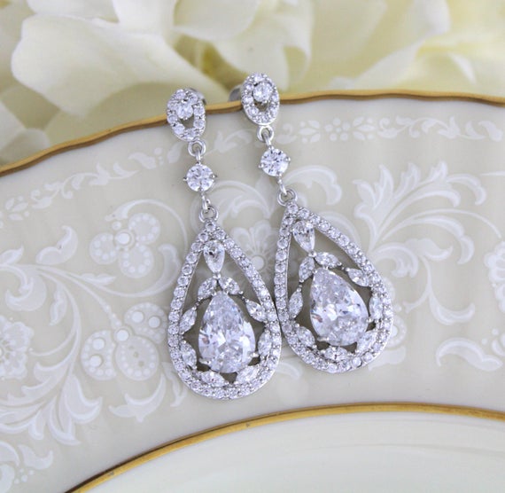 Crystal Bridal oorbellen Art Deco Oorringen bruids juwelen