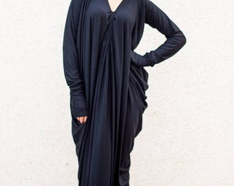 SALE 20% OFF Black Maxi Dress, Maxi Dress, Black Kaftan, Casual Dress, Black Long Extravagant Dress, Long Sleeves Loose Dress TDK07 by Teyxo
