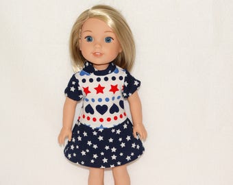 Handmade Hearts and Stars Dress to fit 14.5 in dolls such as wellie wishers doll clothes AG