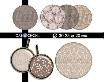Taupe • 45 Images Digitales RONDES 30 25 20 mm page sheet cabochon bijoux liberty london taupe prune digital marron brun