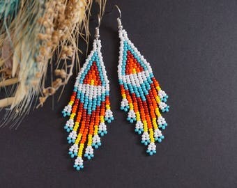 Boho earrings Gift|For|Women Chandelier earrings Native earrings Dangle earrings Gift|For|Friend American style Seed bead earrings bohemian