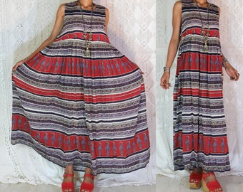 ETHNIC VINTAGE 1970'S bohemain Indian cotton gauze hippie boho gypsy maxi sheers dress