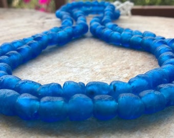 30 Sapphire Blue African Recycled Glass Beads,30 Beads,8 mm Small Blue African Beads,Ghana Recycled Glass Beads,African Beads, Krobo Beads