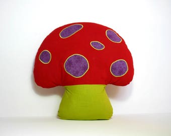 Pillow shape red, green and purple mushroom
