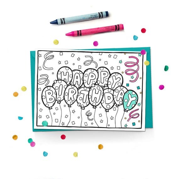 Items similar to Happy Birthday Card - Balloons Coloring  