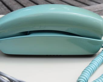 ITT Tramline Push Button Telephone Aqua Blue Turquoise Teal