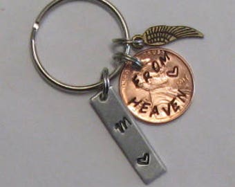 Penny from heaven, memorial key chain, hand stamped, family memorial, loss of loved one, custom memorial, personalized, remembrance gift