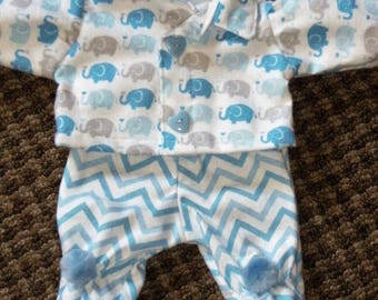 NEW 14" Cabbage Patch Preemie Doll Clothes~Footed PJ's/Pajamas~Baby Elephants~Blue