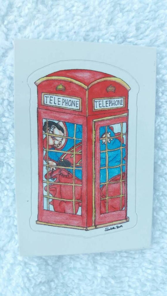 sticker obesity ray superman stuck in a telephone booth high