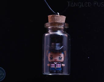 Quirky Glass Vial Necklace with MixieQ Figurine on Leather