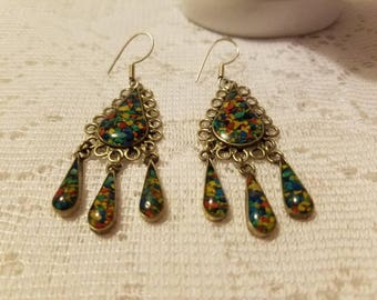 2019 gold color with green enamel chain dangle earring
