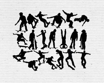 Skateboarding Silhouette, Printable Clipart for Scrapbooking and Cardmaking with SVG cut file and Editable EPS