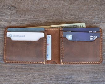 Personalized Bifold Leather Wallet, Men's Wallet, Minimalist Leather Wallet, Slim Leather Wallet, Distressed Leather Wallet, Groomsmen Gifts