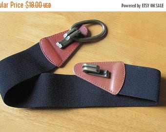 20% OFF Vintage Belt; Wide Elastic & Leather Belt with Brass Buckle; Black Elastic and Brown Leather Belt size S to M; Stretchy Elastic Belt