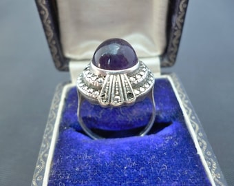 A stunning vintage deco ring - Amethyst - marcasite - 925 - sterling silver - UK Q - US 8.25