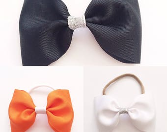 Halloween bows, black bows, orange bows, white bows