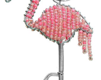 Beaded Flamingo Keychain or Zipper Pull - African beaded animal keyring