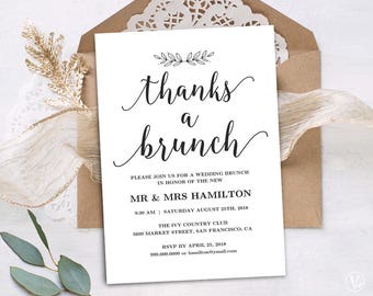 Printable Wedding Brunch Invitation Card Template, Simple and Modern, INSTANT DOWNLOAD, Editable Text, Modern Calligraphy, VW10