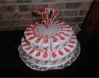 44 cake boxes "red and white" favors, tags wedding rings with Rhinestones