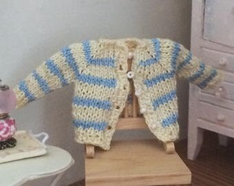 1:12 Miniature Hand-Knitted Striped Cardigan Sweater