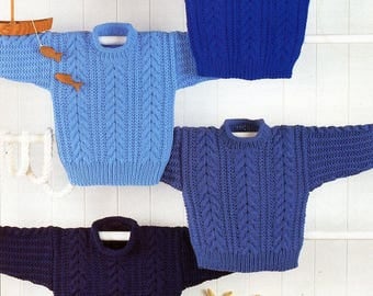 childs / childrens aran sweater knitting pattern pdf cable jumper crew neck 22-32" aran worsted 10ply childrens knitting pattern download